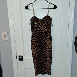 Leopard Print Dress with Chain Straps